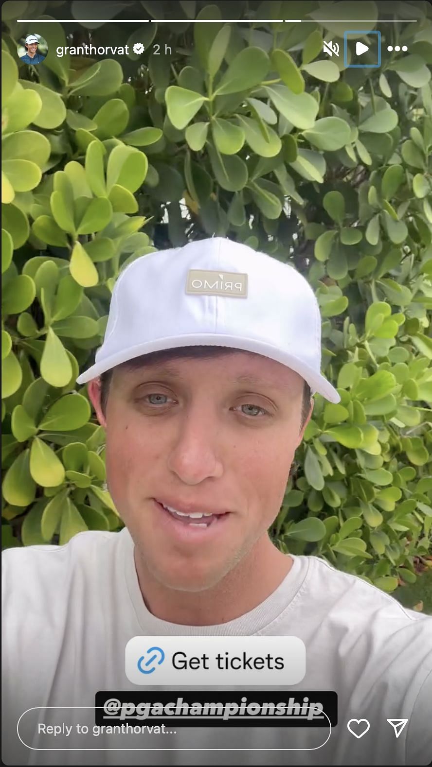 Grant Horvat urges fans to buy tickets for the 2025 PGA Championship. Image via Instagram @granthorvat